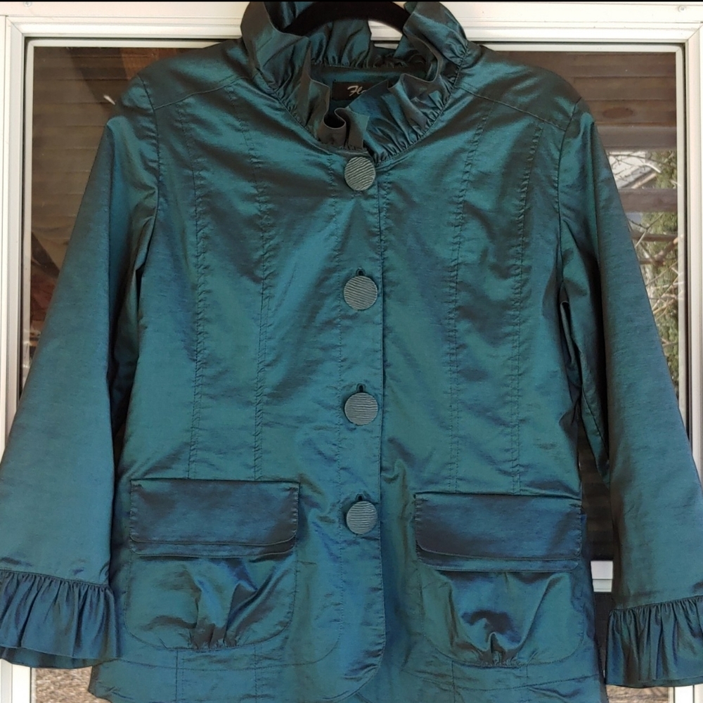 Flair Blue Iridescent Jacket with Ruffles